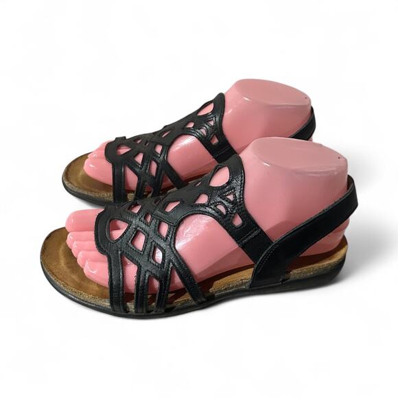 Naot Paris Black Leather Sandals Size EU 37 / US 6 Slingback Comfortable - Picture 2 of 8